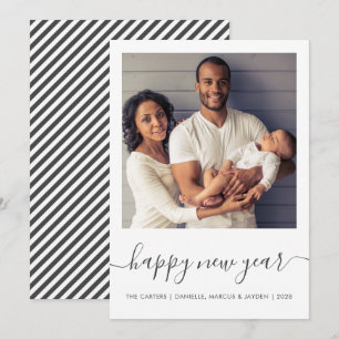 Cartes Pour Fêtes Annuelles Photo personnalisée Joyeux Jour de l'An Gris Scrip