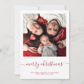 Cartes Pour Fêtes Annuelles Photo personnalisée Joyeux Noël Rouge Script Minim (Devant)