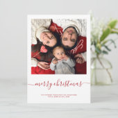Cartes Pour Fêtes Annuelles Photo personnalisée Joyeux Noël Rouge Script Minim (Debout devant)
