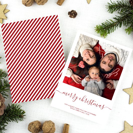 Cartes Pour Fêtes Annuelles Photo personnalisée Joyeux Noël Rouge Script Minim