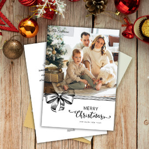 Cartes Pour Fêtes Annuelles Photo personnalisée minimaliste noir et blanc Noël