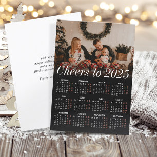 Cartes Pour Fêtes Annuelles Photo personnalisée Minimum Simple Black Calendar 
