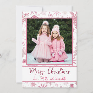 Cartes Pour Fêtes Annuelles Photo personnalisée Pink Snowflakes voeux de Noël