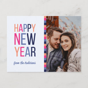 Cartes Pour Fêtes Annuelles Photo personnalisée rayée rose pourpre Nouvel An
