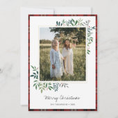 Cartes Pour Fêtes Annuelles Photo personnalisée Tartan Bordure verte Feuilles (Devant)