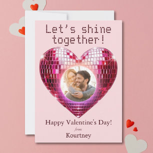 Cartes Pour Fêtes Annuelles Photo personnalisée Valentine's Day Disco Heart
