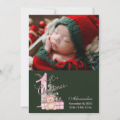 Cartes Pour Fêtes Annuelles Photo Pink Green Baby First Christmas (Devant)