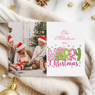 Cartes Pour Fêtes Annuelles Photo Pink Green Bow Tree Joyeux Noël