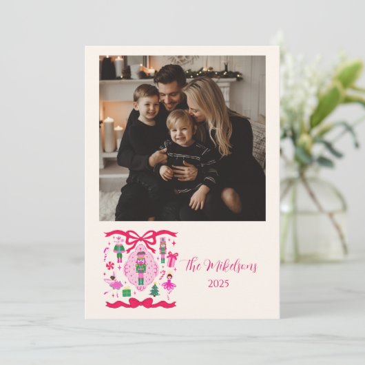 Cartes Pour Fêtes Annuelles Photo Pink Nutcracker Christmas (Debout devant)
