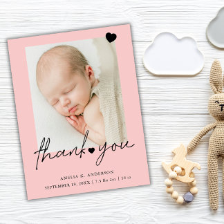 Cartes Pour Fêtes Annuelles Photo Pink Thank You Birth Announcement Postcard
