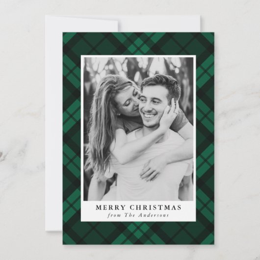 Cartes Pour Fêtes Annuelles Photo Plaid Classique Tartan Vert (Devant)
