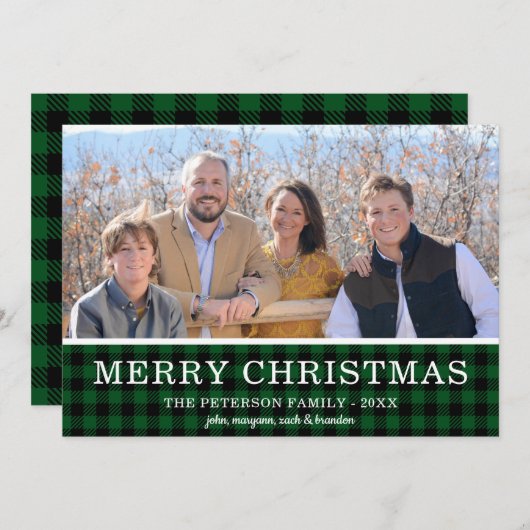 Cartes Pour Fêtes Annuelles Photo Plaid du chèque vert (Devant / Derrière)