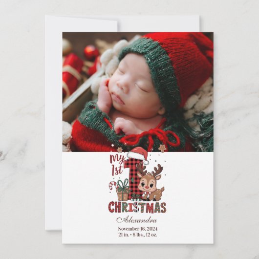 Cartes Pour Fêtes Annuelles Photo Plaid Reindeer Premier Noël (Devant)