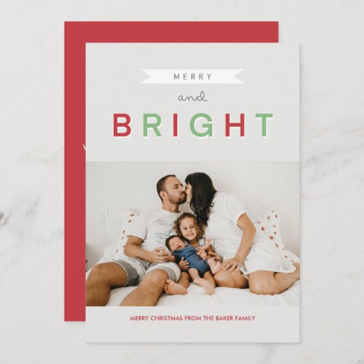 Cartes Pour Fêtes Annuelles Photo Plat Classique Joyeuse Et Lumineuse (Devant / Derrière)