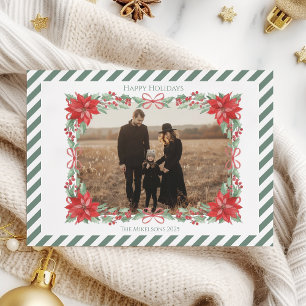 Cartes Pour Fêtes Annuelles Photo Poinsettia Botanique Rayure Noël
