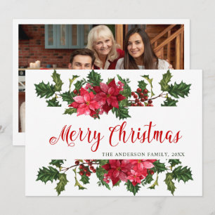 Cartes Pour Fêtes Annuelles PHOTO Poinsettia Mistletoe voeux de Noël