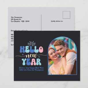 Cartes Pour Fêtes Annuelles Photo Pop Nouvel An Bleu Rétro Moderne