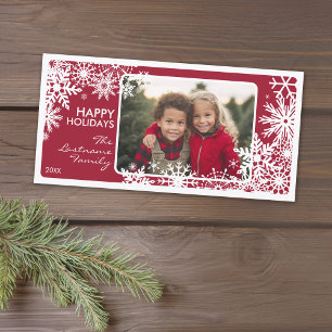 Cartes Pour Fêtes Annuelles Photo - Qu'il neige ! Flocons de neige rouge blanc