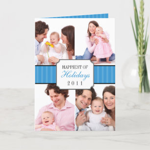Cartes Pour Fêtes Annuelles Photo rayée bleue de Noël de bande de collage