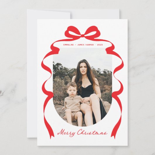 Cartes Pour Fêtes Annuelles Photo Red Bow moderne Joyeux Arche de Noël (Devant)