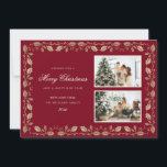 Cartes Pour Fêtes Annuelles Photo Red et Gold Holly<br><div class="desc">Elégante photo rouge Joyeuse carte de Noël avec deux photos et holly or sur un arrière - plan rouge. Personnalisez facilement ce carte de fin de année photo avec vos photos préférées,  le nom de famille et l'année.</div>