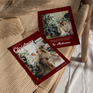 Cartes Pour Fêtes Annuelles Photo Red Maroon élégant moderne Joyeux Noël