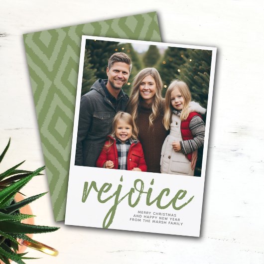 Cartes Pour Fêtes Annuelles Photo Rejoice Joyeux Noël Minimal Vert
