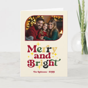 Cartes Pour Fêtes Annuelles Photo rétro de Noël Vintage Cheer Merry & Bright