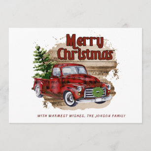 Cartes Pour Fêtes Annuelles Photo Retro Rustic Red Truck voeux de Noël