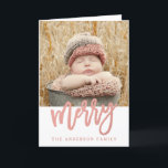 Cartes Pour Fêtes Annuelles Photo rose des vacances 2 de la feuille d'or | de<br><div class="desc">Design de carte moderne populaire de salutation de photo des vacances 2 par le © d'Elke Clarke avec une police magnifique de manuscrit avec le mot "joyeux" dans un effet rose de feuille d'or de faux.</div>