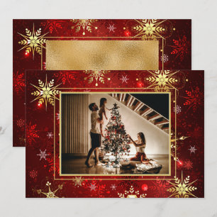 Cartes Pour Fêtes Annuelles Photo Rouge Flocon de Neige Noël Xmas Fêtes