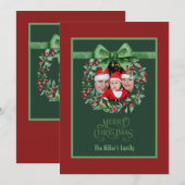 Cartes Pour Fêtes Annuelles photo rouge verte de Noël (Devant / Derrière)