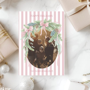 Cartes Pour Fêtes Annuelles Photo Ruban Rose Famille de Pins Noël