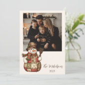 Cartes Pour Fêtes Annuelles Photo Rustic Patchwork Snowman Christmas (Debout devant)