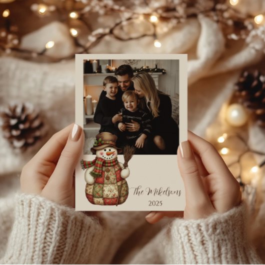 Cartes Pour Fêtes Annuelles Photo Rustic Patchwork Snowman Christmas
