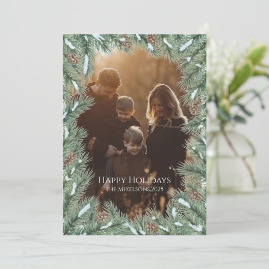 Cartes Pour Fêtes Annuelles Photo Rustic Pinecone Family Christmas (Debout devant)