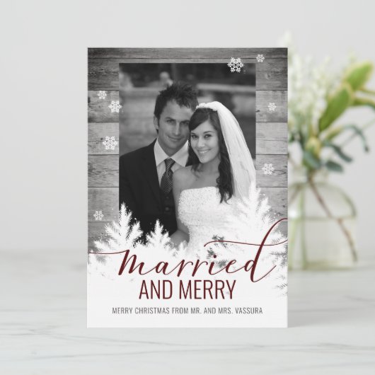 Cartes Pour Fêtes Annuelles Photo rustique mariée et joyeuse (Debout devant)