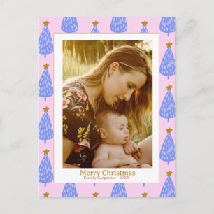 Cartes Pour Fêtes Annuelles Photo sapin de Noël bleu rose moderne mignon