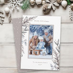 Cartes Pour Fêtes Annuelles Photo Serene Winter Foliing<br><div class="desc">Cette carte de Noël élégante présente une aquarelle d'hiver sereine et grise. Personnalisez cette belle carte de vacances avec une photo verticale.</div>