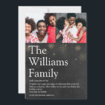 Cartes Pour Fêtes Annuelles Photo Tableau Familial Définition Noël<br><div class="desc">Partagez la définition de votre famille de ce que signifie pour vous la saison des fêtes de Noël avec ces élégantes cartes de fêtes bohèmes. Présentant vos photos et message spéciaux dans une typographie moderne sur des flocons de neige dorés sur fond de tableau noir. Conçus par Thisisnotme©</div>