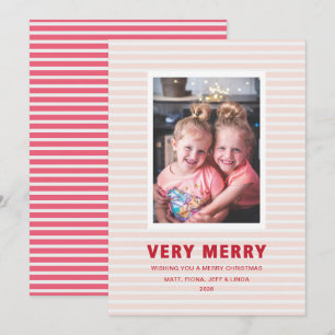 Cartes Pour Fêtes Annuelles Photo Très Joyeux Rayure Rose et Rouge