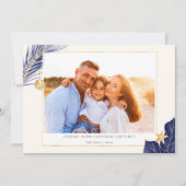Cartes Pour Fêtes Annuelles Photo Tropical Navy Blue and Gold Greenery (Devant)