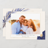 Cartes Pour Fêtes Annuelles Photo Tropical Navy Blue and Gold Greenery (Devant / Derrière)