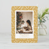 Cartes Pour Fêtes Annuelles Photo Verdure de Noël (Or) (Debout devant)