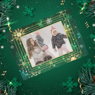 Cartes Pour Fêtes Annuelles Photo Vert Or Flocon Noël Noël Fête 