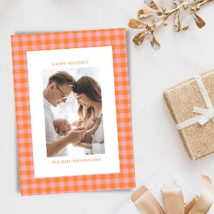 Cartes Pour Fêtes Annuelles Photo vertical mignon à carreaux rose orange vinta