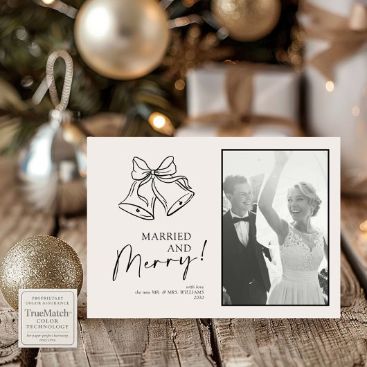 Cartes Pour Fêtes Annuelles Photo verticale moderne Black Bow marié et joyeux