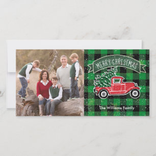 Cartes Pour Fêtes Annuelles Photo vintage Camion Green Buffalo Plaid