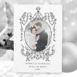 Cartes Pour Fêtes Annuelles Photo Vintage de cadre classique noir et blanc<br><div class="desc">Ce Noël plat | carte de vacances avec cadre vintage noir et blanc avec photo. Pour une personnalisation plus avancée de cette conception,  cliquez sur le BOUTON OUTIL DESIGN BLEU ci-dessus !</div>