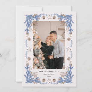 Cartes Pour Fêtes Annuelles Photo Vintage en bleu doré